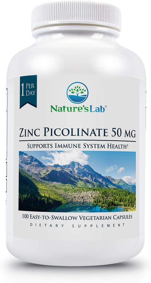 Nature’s Lab Zinc Picolinate 50mg - Highly Absorbable Zinc Supplement, 100 Capsules (3 Month Supply)