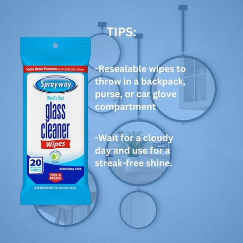 SW199R Ammonia-Free 20 Count Sprayway Glass Cleaner Wipes, Fresh Scent