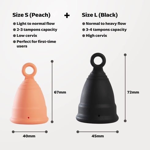 Zeerocup 2 Pack Reusable Menstrual Cup - Small & Large Soft Medical-Grade Silicone Period Cups with Pull-Tab for Easy