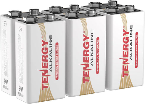 Tenergy 6LR61 9V Alkaline Battery, Non-Rechargeable Battery for Smoke Alarms, Guitar Pickups, Microphones
