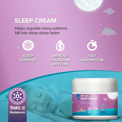 Kids Sleep Cream by PMT, Natural Sleeping Aid for Ages 6 and Up, Regulates Sleep Patterns with Menthol & Lavender