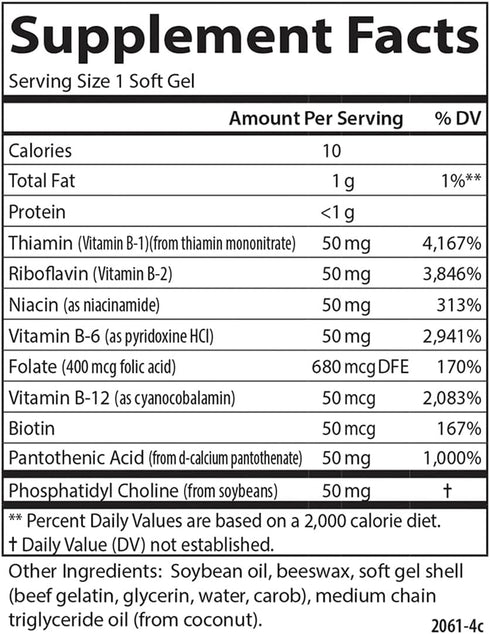 Carlson B-50 Gels, Vitamin B Complex for Energy Production, Cellular Support, Optimal Wellness, 100 Softgels