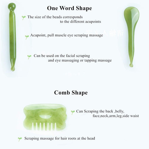7 Pieces Gua Sha Scraping Massage Tool Set, Natural Resin GuaSha Tool for Face, Back, Neck, with Storage Bag (Green)