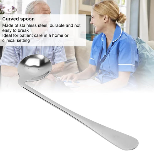 ANGGREK Curved Spoon - Stainless Steel Angled Self Feeding Utensil for Parkinson's or Elderly Use (Left Hand)
