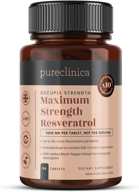 1000mg Resveratrol - 90 Tablets (3 Months Supply) with Black Pepper Extract for Faster Absorption