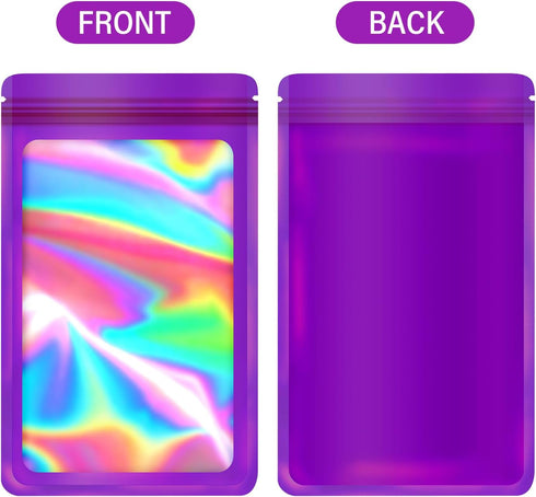 100-Pack 2×2 Inch Mylar Bags with Clear Window, Holographic Resealable Zip Bags for Small Business Jewelry