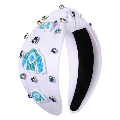 Kentucky Derby Headband for Women, Crystal Jeweled Horseshoe Knotted Headband for Race Day Gifts