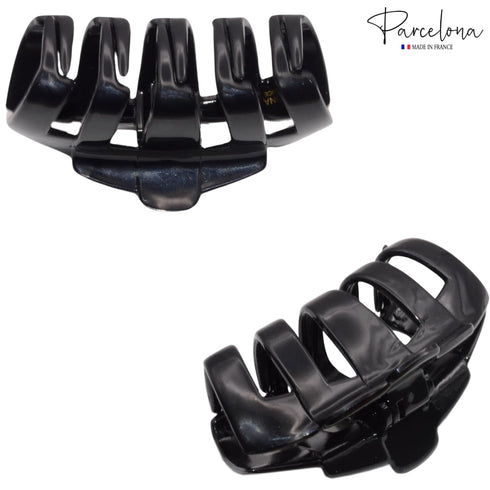 Parcelona French Tubular Black 3" Hair Claw Clip, Celluloid Covered Spring No Slip Grip for Women