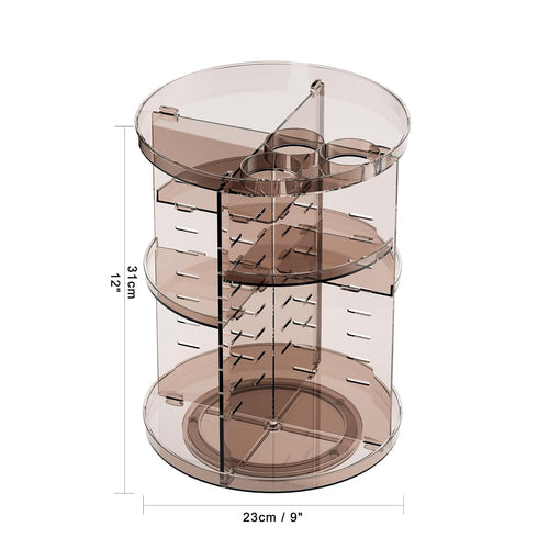 Rotating Makeup Organizer Countertop, DIY Adjustable Trays Spinning Skincare Organizers, Cosmetic Display Shelf with Perfume & Brush Holder, Multi-Function Desk Storage Carousel for Vanity Bathroom