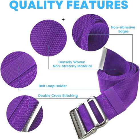 LiftAid Transfer and Gait Belt 60 Inch with Metal Buckle - Walking, Standing, Transfer Aid (Purple)