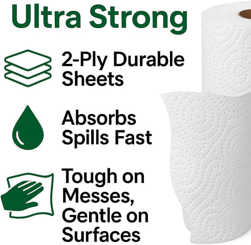O2ktb 6 Ultra Strong Paper Towels, Double Rolls Thick, Absorbent, Multi-Surface Cleaning Towels for Kitchen, Home