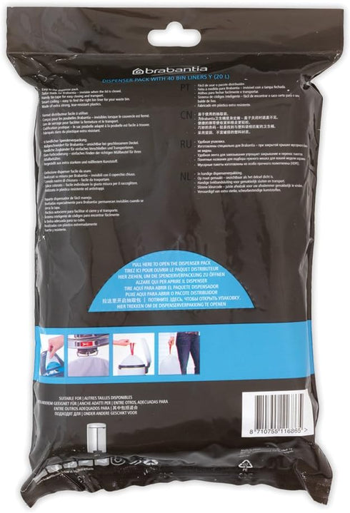 Y/20 (40 Brabantia IdealFit Bin Liners (Size Litre) Ideal Quality Thick Plastic Trash Bags with Tie Tape Drawstring