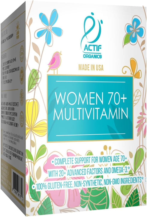 ACTIF Organic Multivitamin for Women Age 70+, 90 Count, Non-GMO, Made in USA, 20+ Advanced Factors