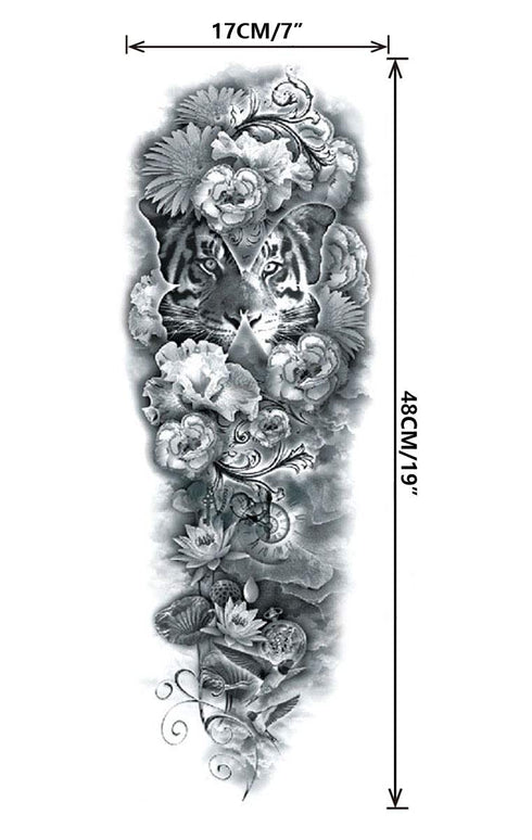 Pinone Full Arm Temporary Tattoo for Men and Women, 12 Sheets L19“xW7”