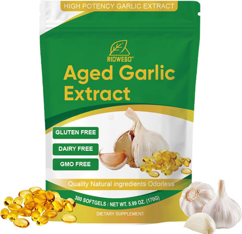 RIOWEGO Aged Garlic Extract Softgels,Odorless Allium Sativum Antioxidant Supplement for Heart & Immune