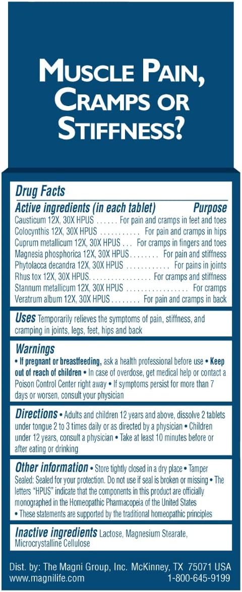 MagniLife Muscle Cramp Pain Reliever, All-Natural Acting Relief for Legs, Back, Feet, Hips, and Joints - 125 Tablets