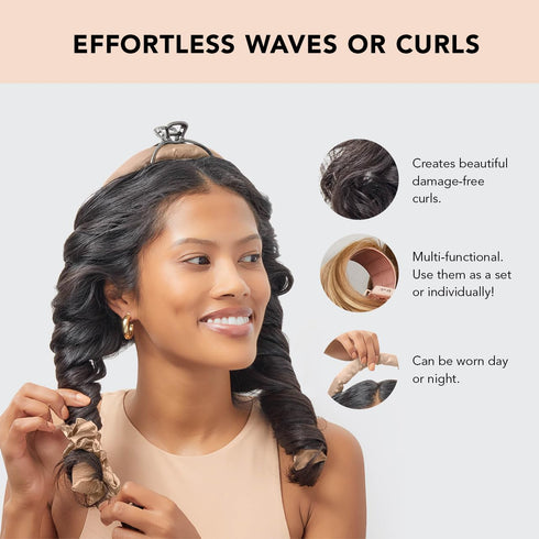 Kitsch Satin Heatless Hair Styling Gift Set - 5pc Satin Heatless Curling Set, Ceramic Thermal Hair Roller & Claw Clip