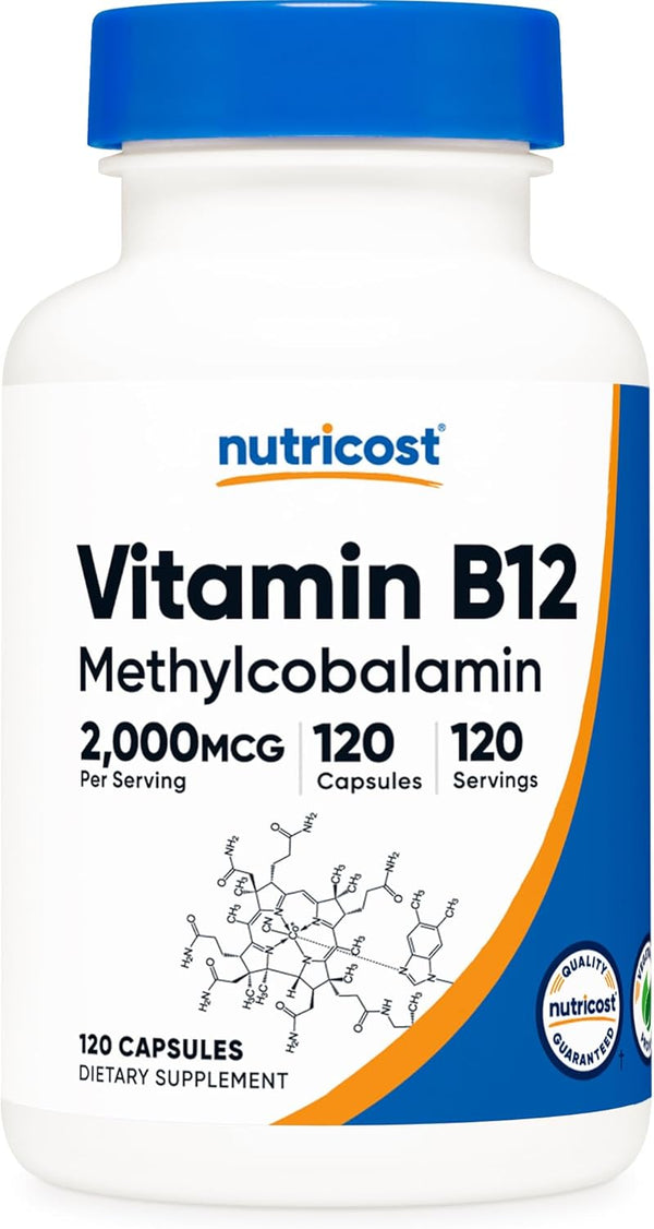 Nutricost Vitamin B12 (Methylcobalamin) 2000mcg, 120 Vegetarian Capsules, Non-GMO, Gluten Free