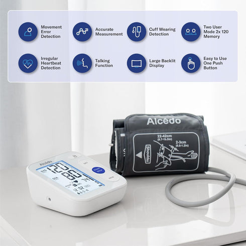 Alcedo Blood Pressure Monitor for Home Use, Digital Upper Arm BP Machine with 8.7 to 16.5 inch Cuff, 2x120 Memory