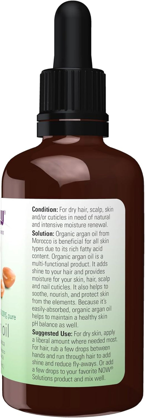 NOW Foods Organic Argan Oil, Certified Organic, 100% Pure, "Gold of Morocco", Multi-Purpose Oil, 2-Ounce