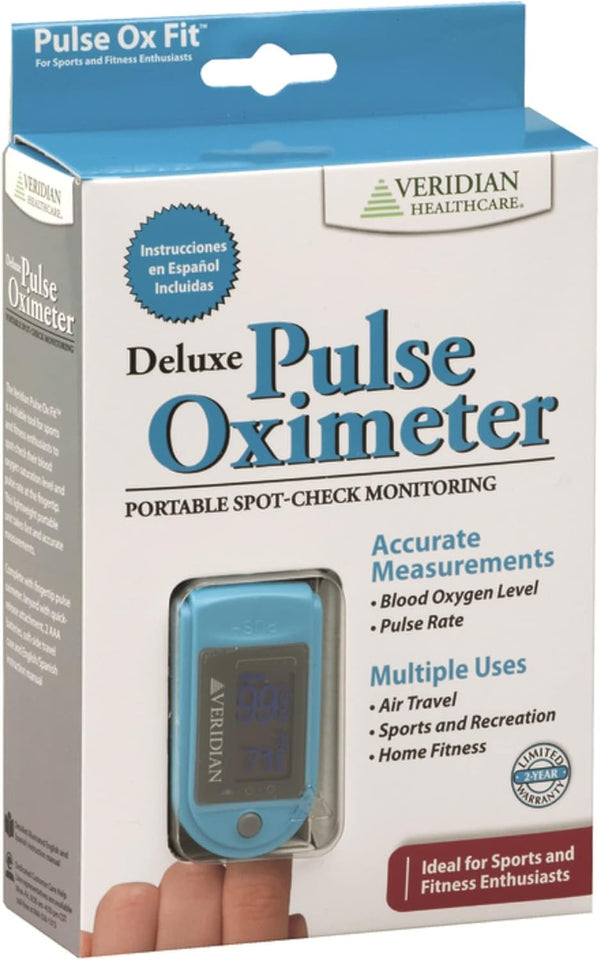 Deluxe Pulse Oximeter Blood Oxygen Saturation Monitor, Portable System with Lanyard and Batteries