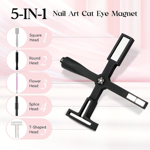 MIZHSE Nail Magnet Tool: 5 in 1 Magnetic for Cat Eye Nails, Multi-Function Magnet Stick 3D Magnetic Cat Eye Gel Polish, Nail Art Cat Eye Magnet Stick Nail Design Tools for Nail Salon Home DIY
