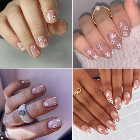 White Flower Nail Stickers, 30 Sheets 3D Self-Adhesive Floral Nail Art Supplies for Women Girls Manicure Tips