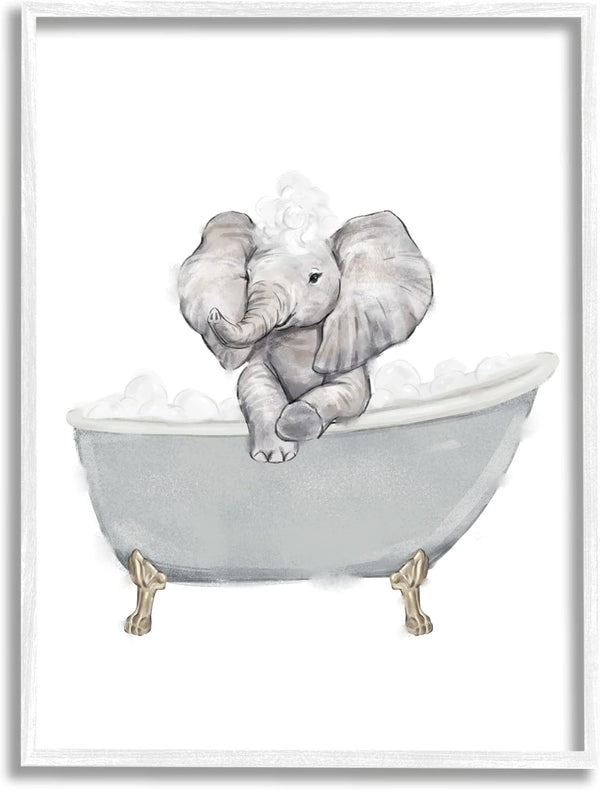Stupell Industries Baby Elephant Bubble Claw Bathtub Safari Animal Bathroom Wall Art, 16 x 20