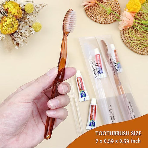 200 Pack Disposable Toothbrushes with Toothpaste - Individually Wrapped Bulk Toothbrush Kit for Hotel Guests, 2 Colors