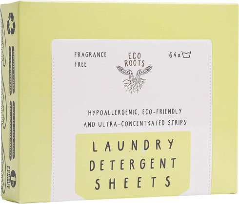 ECO ROOTS Laundry Detergent Sheets, 64 Loads, Unscented Liquidless Travel Size Laundry Strips