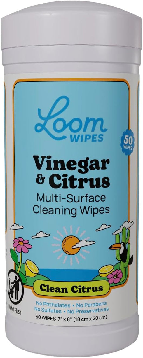 Loom Wipes All Purpose Natural Cleaning Wipes - Vinegar & Citrus Powered Multi Surface