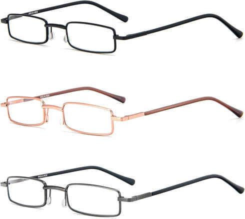 REAVEE Slim Pen Reading Glasses 3 Pack, Stylish Small Tube Readers for Men Women, Spring Hinged, Portable Clip Case,