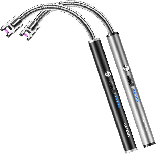 RONXS Long Electric Candle Lighters, Rechargeable USB Lighter with LED Battery Display, Flexible Neck Plasma Arc Lighter