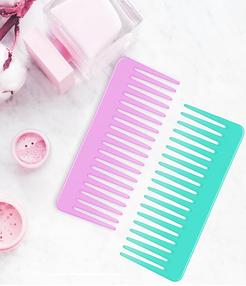 Wide Tooth Detangling Comb for Long, Curly, Wet Hair - No Handle Styling Comb (2 Pieces - Rose Red, Cyan)