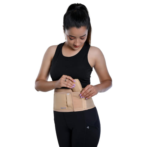 Wonder Care Umbilical Hernia Support Belt Abdominal Binder for Belly Button Hernias, Beige (L, 36"-40")