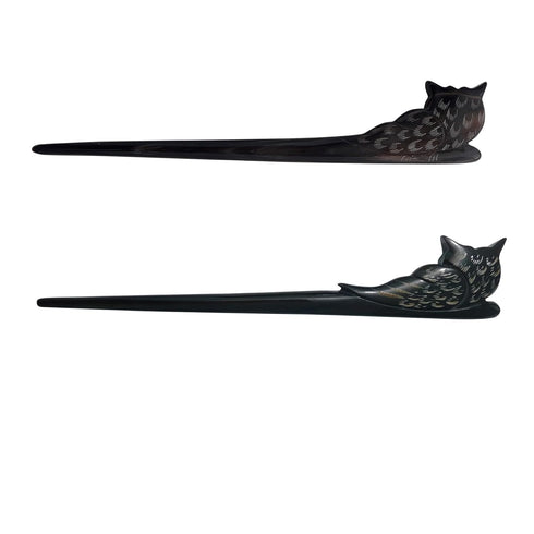 Marycrafts Owl Horn Hair Stick, Hairstick, Hair Pin, Hairpin, Hair Accessories, Handmade (Set 2Pcs. Black)