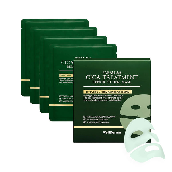 WELLDERMA Premium Cica Mask Treatment, 4 Sheets Hydrogel for Sensitive Skin, Firming & Soothing Face Care