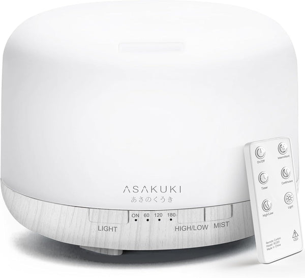ASAKUKI 500ml Premium Essential Oil Diffuser with Remote Control, 5 in 1 Ultrasonic Vaporizer (White)
