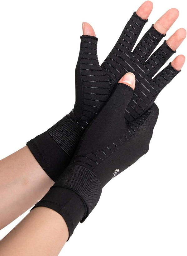 Copper Arthritis Gloves for Women Men, Wrist Reinforcement Fingerless Arthritis Compression Gloves for Relieving Carpal Tunnel Aches, Rheumatoid Pains, Joint Swell