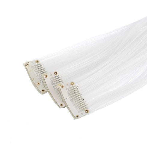 SWACC 12 Pcs Clip on Straight One Color Party Highlights Hair Extensions (White)
