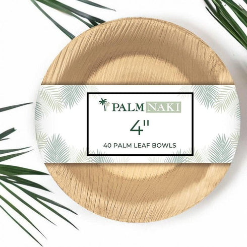 PALM NAKI Eco-Friendly 4-Inch Round Palm Leaf Bowls (40 Pack), Sustainable, Decorative, Compostable Tableware