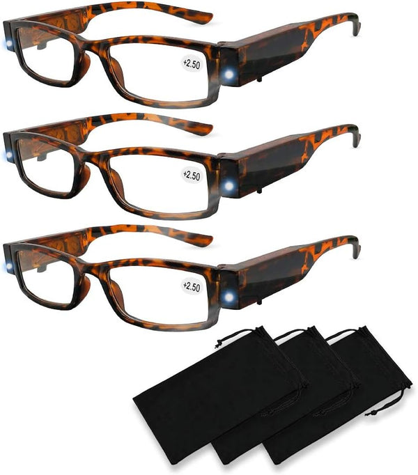 Reading Glasses with Light - Bright LED Readers, Lighted Magnifier, Compact Full Frame Eyewear (+250)