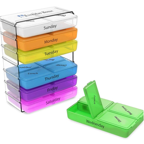 Jorzer 7 4 Daily Pill Organizer Day Weekly Compact Prescription and Vitamin Organizers Times a Day Breakfast Lunch