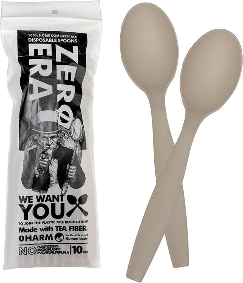 Zero Era Bio-Based Disposable Spoon, 10 Count | Tea Fiber Spoon, Plastic-Free Cutlery |