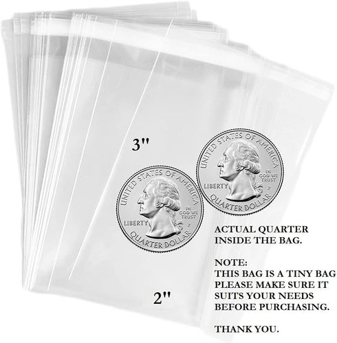 100 Bags - 2" x 3" Crystal Clear Protective Closure Bags with Self Adhesive Flap, Resealable