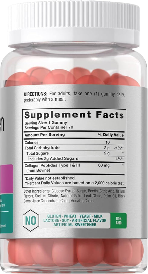 Horbaeach Collagen Gummies | 70 Count | Strawberry Flavored Gummy | Hydrolyzed Collagen Type 1 and 3 | Non-GMO, Gluten Free
