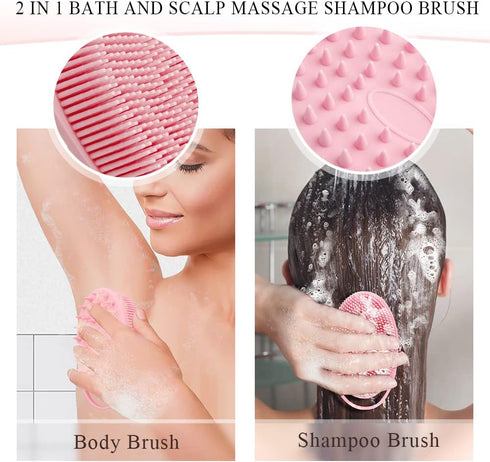 Silicone Body Scrubber, 2 Pcs Exfoliating Shower Scrubber, 2 in 1 Silicone Brush for All Skin Men Women Kids