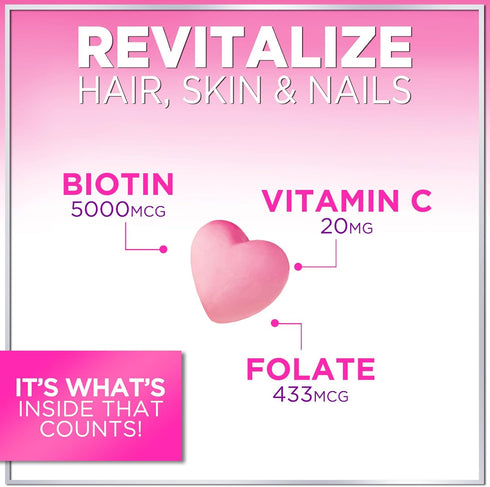 Hair Vitamins Gummy with Biotin 5000 mcg, Vitamin E & C for Hair Growth, 120 Gummies, Non-GMO