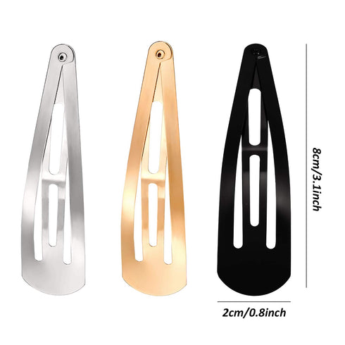 WILLBOND 30 Pieces Large Metal Snap Hair Clips - Nonslip Barrettes for Women in Gold, Silver, Black