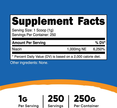 Nutricost Niacin Vitamin B3 Powder 250 Grams - 1G Per Serving - Vitamin B3 (Niacin) Powder - May Cause Flush